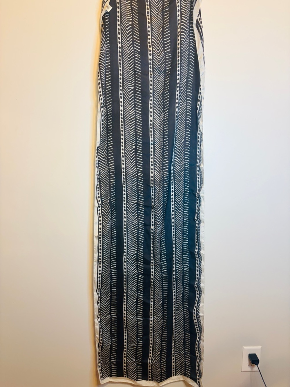 100% Pure Silk Black and White Tribal Print Scarf